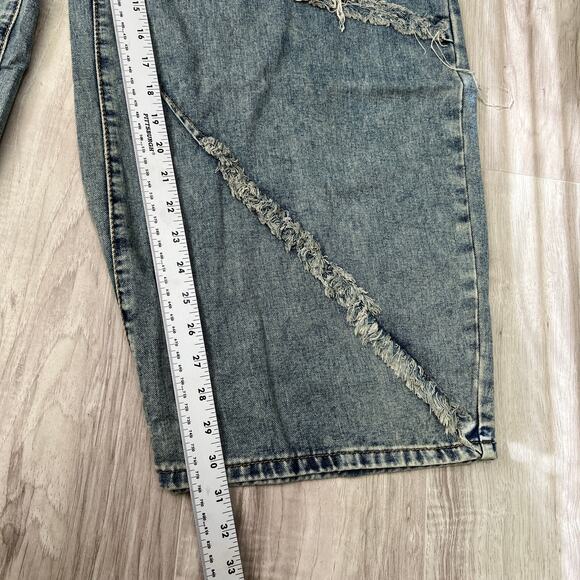Shein Teen Y2K Style Distressed Baggy Wide Leg Patchwork Denim Jeans Size 16Y - Picture 5 of 9